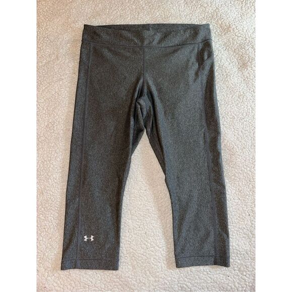 Under Armour Large Heathered Gray Mid Rise Capri Athletic Womens Leggings EUC - Picture 1 of 7